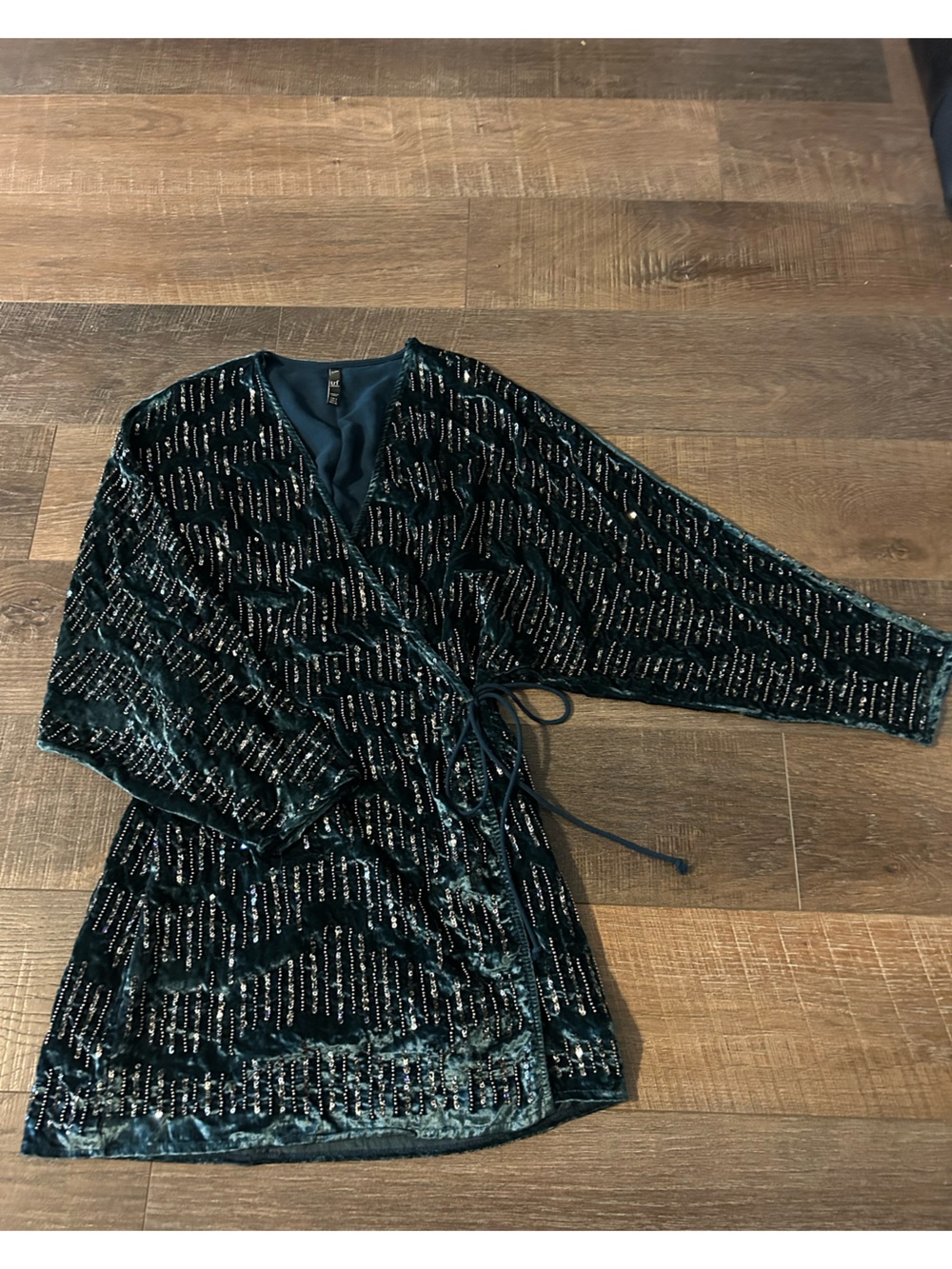 Zara Teal Velvet Sequin Wrap Top